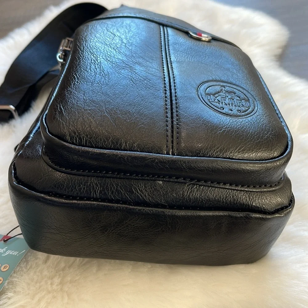 Oxford Station Vintage Style Unisex Crossbody Sling Bag Black Vegan Leather - Picture 7 of 12